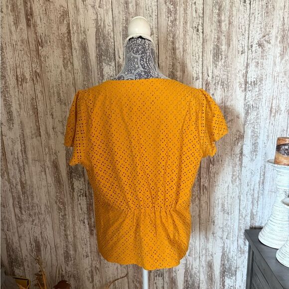 J.Crew Eyelet Peplum Button Front Top in Mustard - Size 14 - Picture 6 of 9